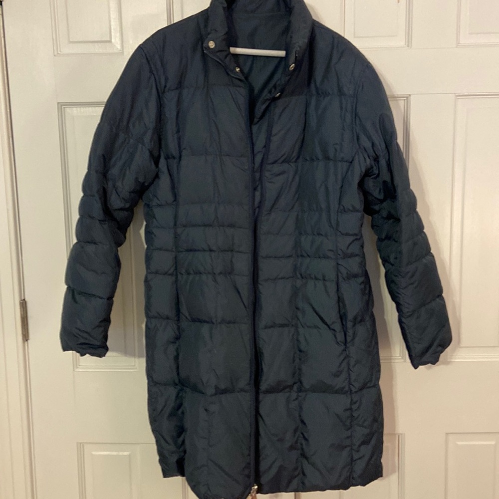 Lands End Navy Quilted Goosedown Coat XL